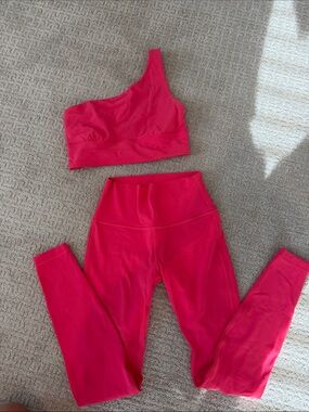 LULULEMON Hot Pink One-Shoulder Sports Bra & High-Waist Leggings Set